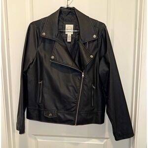 Vine & Valley Womens 0X Black Faux Leather Moto Jacket Plus Size Biker Zip